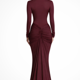 Margot | Vestido de invitada de boda maxi ajustado con mangas largas y escote en V profundo