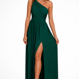 Araminta | Vestido largo drapeado de una sola manga para invitadas de boda