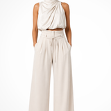 Theodora | Conjunto de Top Corto de Cuello Halter y Pantalones de Pierna Ancha para Invitadas de Boda