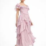 Evangeline | Vestido maxi de gasa con volantes para mujeres