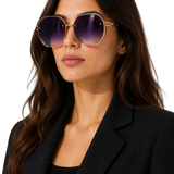 Saoirse | Gafas de Sol Geométricas Oversized para Mujeres con Montura Dorada y Lente Ámbar