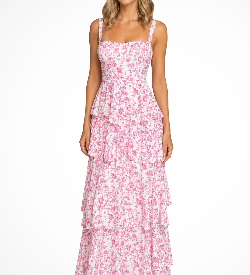 Elowen | Vestido Maxi de Flores con Tirantes y Volantes para Invitadas de Boda