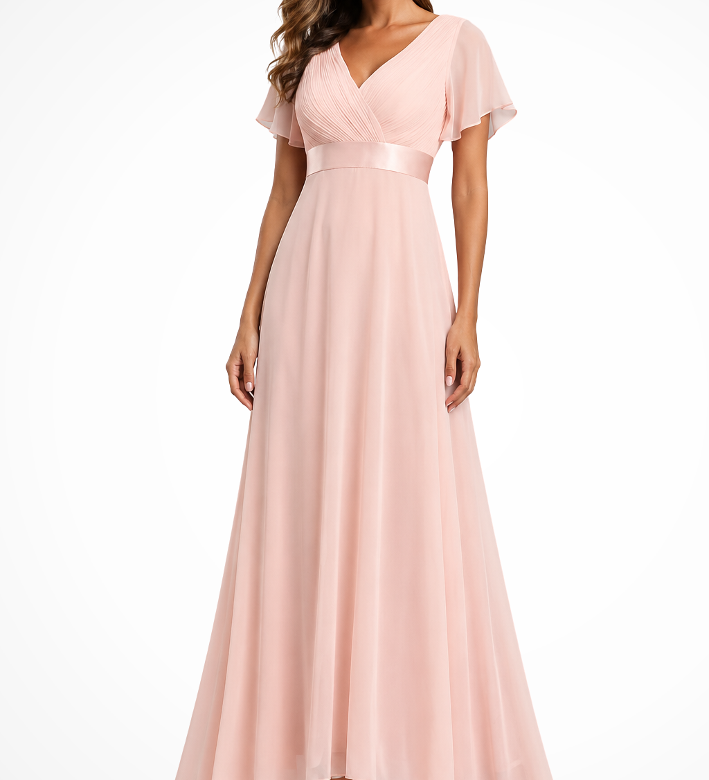Georgiana | Vestido Maxi de Chifón con Mangas Fluidas y Escote en V para Invitadas de Boda