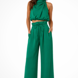 Theodora | Conjunto de Top Corto de Cuello Halter y Pantalones de Pierna Ancha para Invitadas de Boda