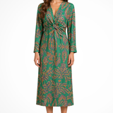 Persefone | Vestido Midi de Invitada de Boda con Mangas Largas y Estampado en V