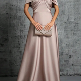 Lauren | Vestido Maxi de Mujer con Escote en los Hombros, Nudo Torcido y Satén Plisado