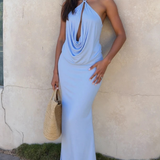 Serena | Vestido Maxi de Verano con Cuello Halter y Espalda Abierta para Mujer