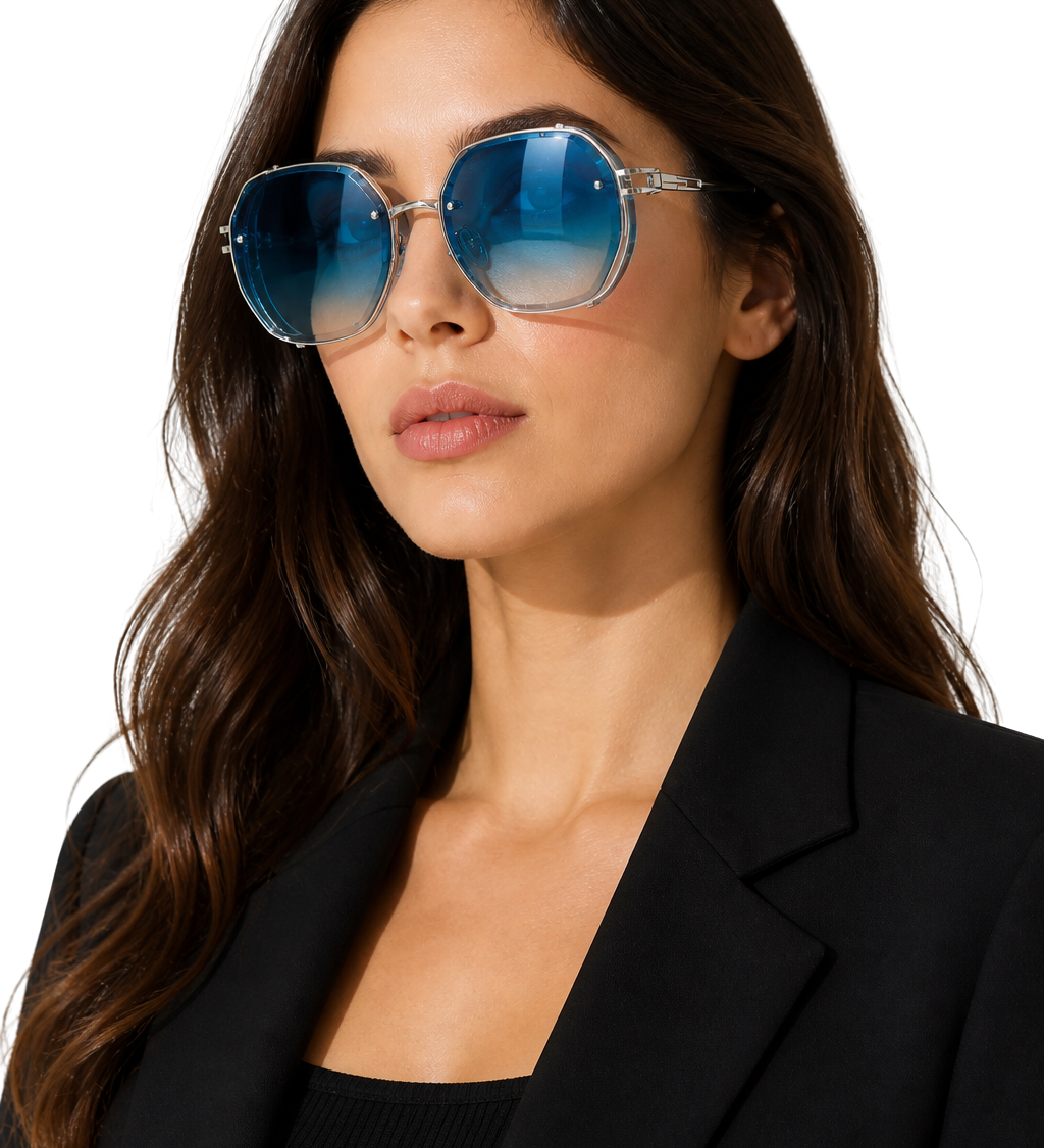 Saoirse | Gafas de Sol Geométricas Oversized para Mujeres con Montura Dorada y Lente Ámbar