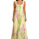 Genevieve | Vestido Maxi de Flores Plisado con Escote Cuadrado para Invitadas de Boda