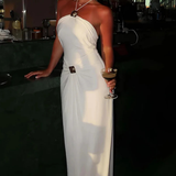 Celestine | Vestido maxi de verano para invitadas de boda con espalda abierta y cuello halter