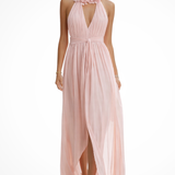 Valentina | Vestido Maxi de Chifón Plisado con Cuello Halter para Mujeres