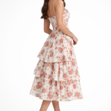 Joanna | Vestido midi de flores con corsé para invitadas de boda
