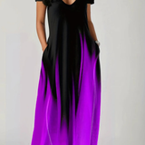 Lenora | Vestido maxi de mujer con cuello en V y mangas cortas ombre