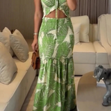 Nella | Vestido maxi de verano sin mangas con estampado tropical para mujer