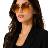Saoirse | Gafas de Sol Geométricas Oversized para Mujeres con Montura Dorada y Lente Ámbar