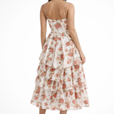Joanna | Vestido midi de flores con corsé para invitadas de boda