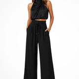 Theodora | Conjunto de Top Corto de Cuello Halter y Pantalones de Pierna Ancha para Invitadas de Boda