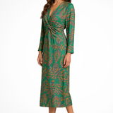 Persefone | Vestido Midi Envoltura Impresa de Cuello en V con Mangas Largas para Mujer