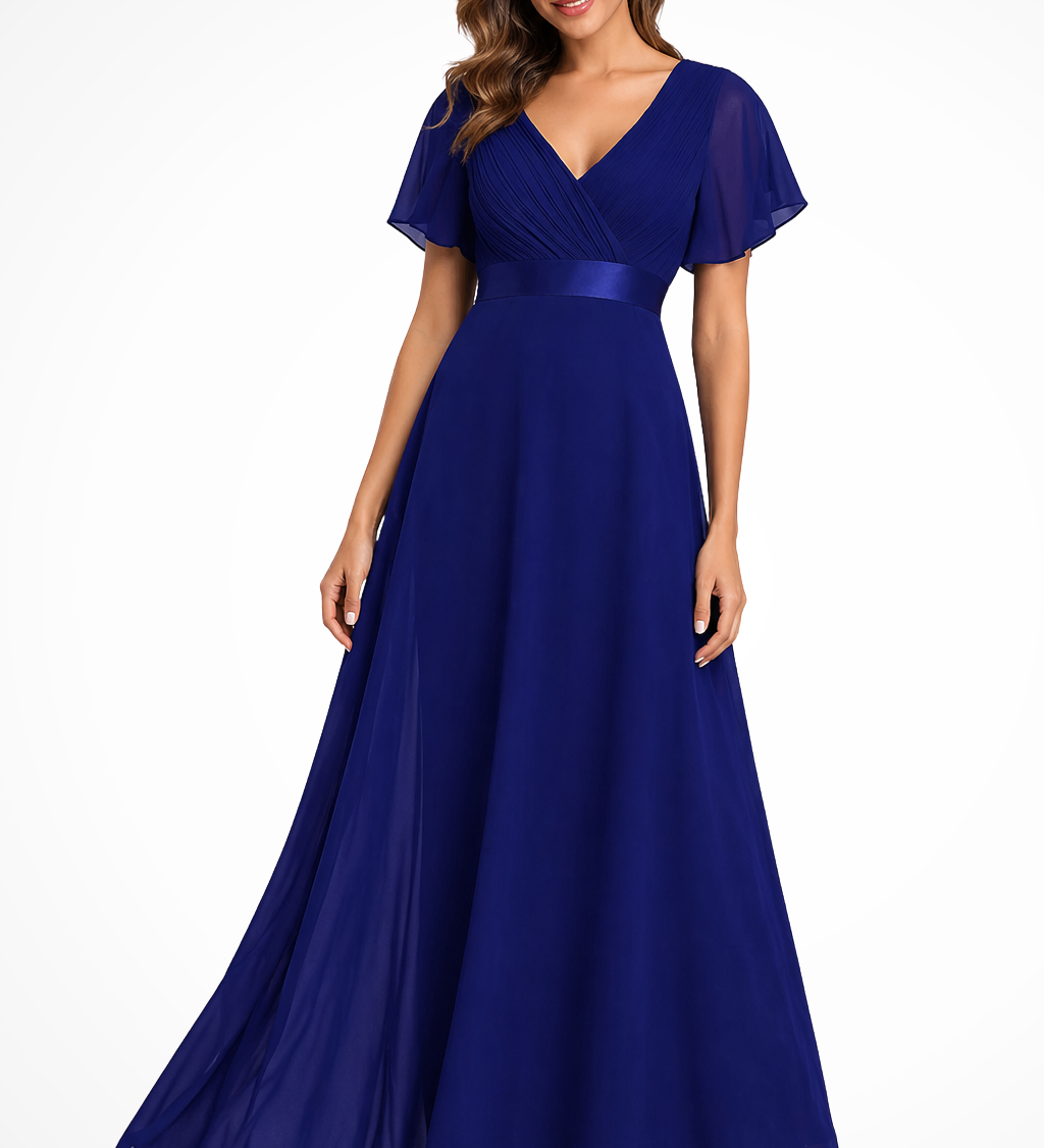 Georgiana | Vestido Maxi de Chifón con Mangas Fluidas y Escote en V para Invitadas de Boda