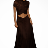 Sable | Vestido de maxi negro con cuello alto y detalle fruncido para invitadas de boda