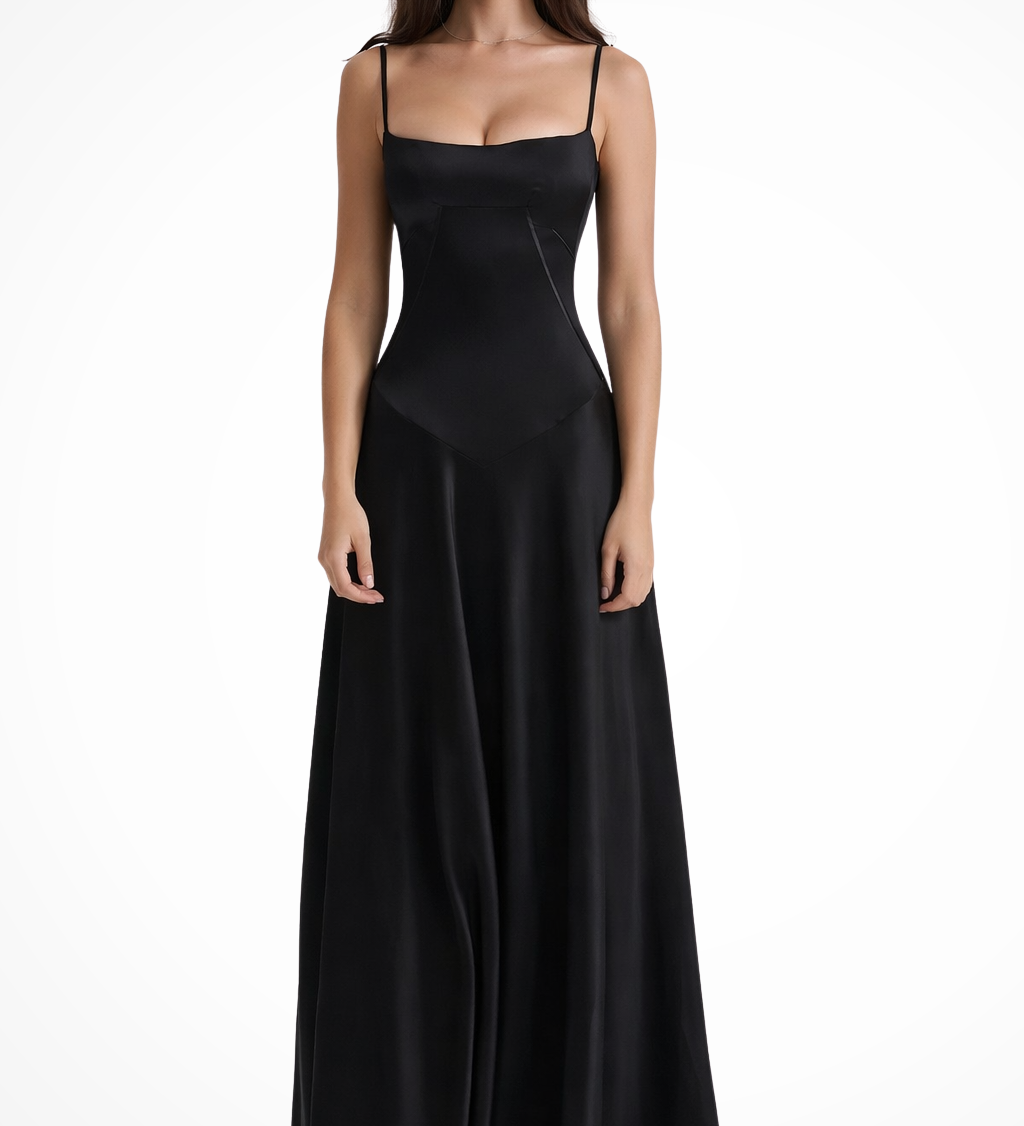 Lorenna | Vestido maxi de satén con corsé para invitadas de boda