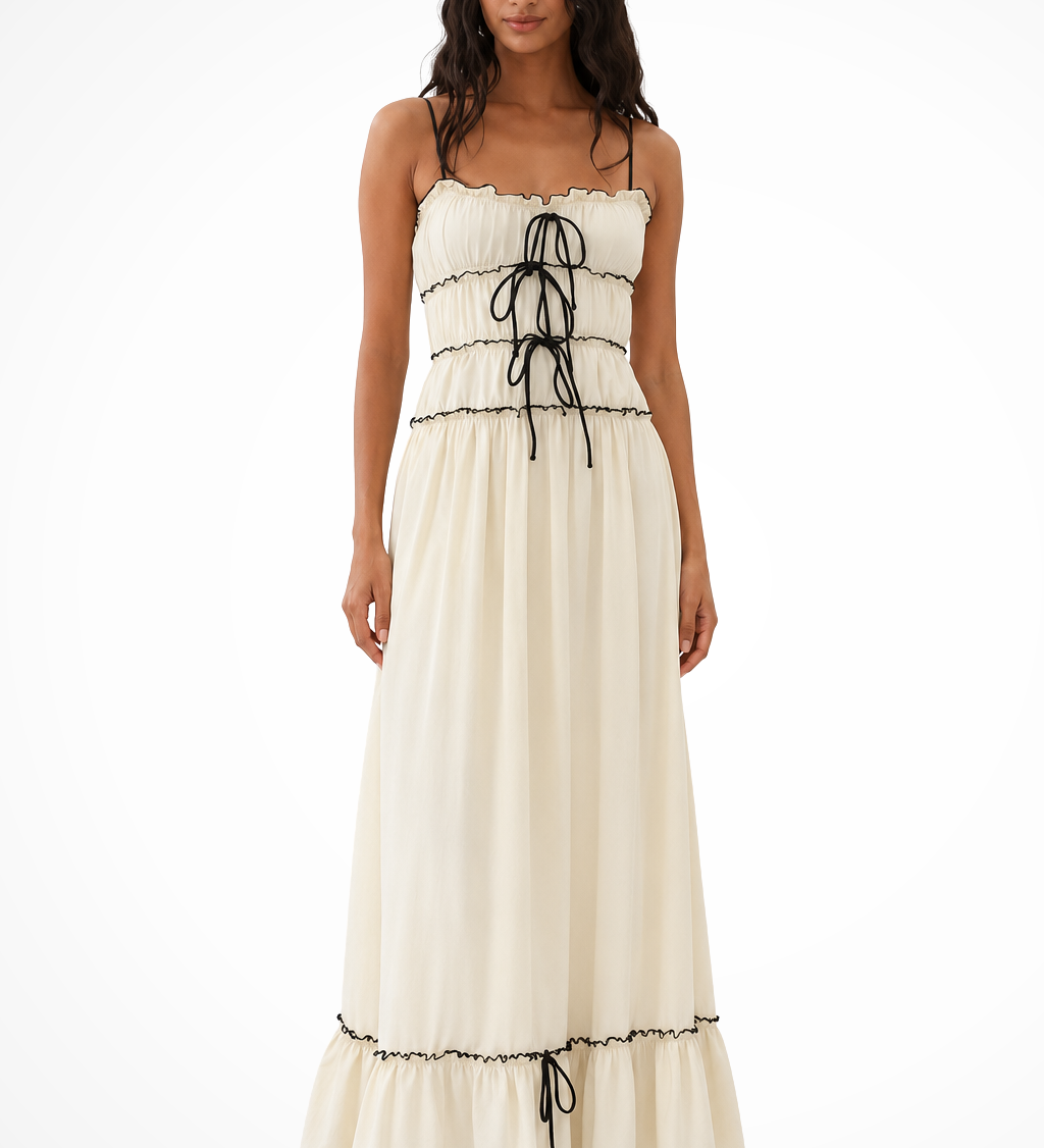 Celestine | Vestido Maxi de Tirantes con Volantes y Cierre Frontal para Mujeres