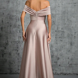 Lauren | Vestido Maxi de Mujer con Escote en los Hombros, Nudo Torcido y Satén Plisado