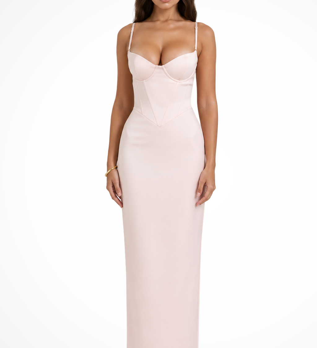 Mirabel | Vestido Maxi de Satén con Corsé de Encaje Sweetheart para Mujeres
