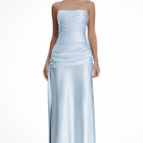 Serena | Vestido largo de satén con fruncidos sin mangas para invitadas de boda