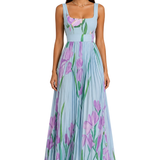 Genevieve | Vestido Maxi de Flores Plisado con Escote Cuadrado para Invitadas de Boda