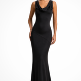 Isadora | Vestido maxi de satén para mujeres con cuello drapeado para invitados de boda