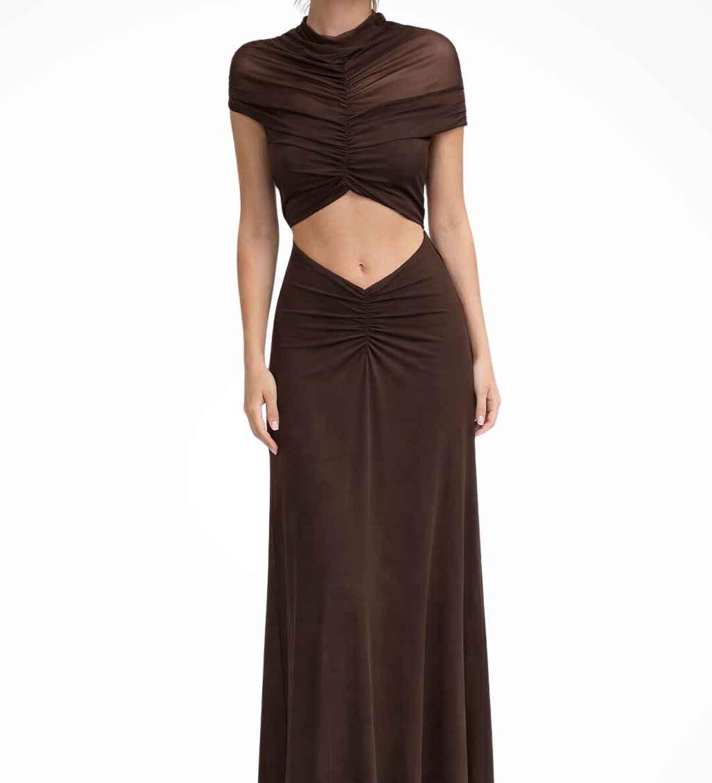 Sable | Vestido de invitada de boda maxi negro con escote alto y fruncido para mujer