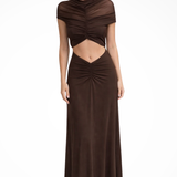 Sable | Vestido de invitada de boda maxi negro con escote alto y fruncido para mujer