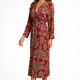 Persefone | Vestido Midi de Invitada de Boda con Mangas Largas y Estampado en V