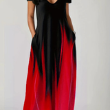 Lenora | Vestido maxi de mujer con cuello en V y mangas cortas ombre