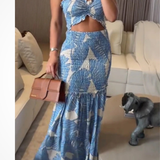 Nella | Vestido maxi de verano sin mangas con estampado tropical para mujer