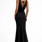 Isadora | Vestido maxi de satén para mujeres con cuello drapeado para invitados de boda