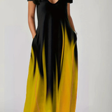 Lenora | Vestido maxi de mujer con cuello en V y mangas cortas ombre
