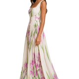 Genevieve | Vestido Maxi de Flores Plisado con Escote Cuadrado para Invitadas de Boda