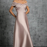 Lauren | Vestido Maxi de Mujer con Escote en los Hombros, Nudo Torcido y Satén Plisado