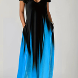 Lenora | Vestido maxi de mujer con cuello en V y mangas cortas ombre
