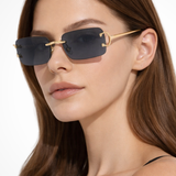 Harlow | Gafas de sol de mujer sin montura en forma rectangular con lentes tintados dorados