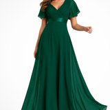 Georgiana | Vestido Maxi de Chifón con Mangas Fluidas y Escote en V para Invitadas de Boda