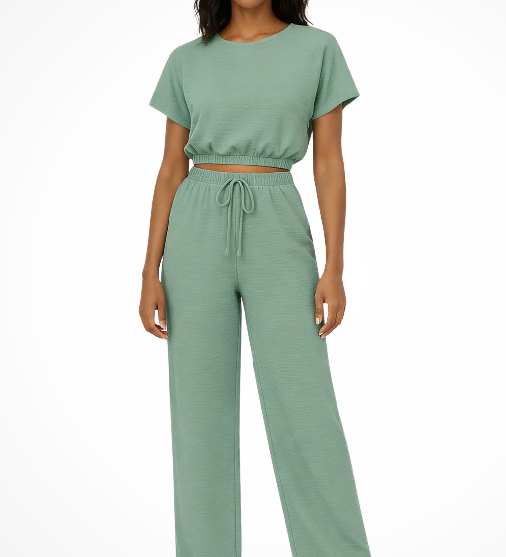Emberly | Conjunto de Top y Pantalones de Pierna Ancha para Mujeres