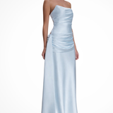 Serena | Vestido largo de satén con fruncidos sin mangas para invitadas de boda