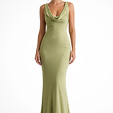 Isadora | Vestido maxi de satén para mujeres con cuello drapeado para invitados de boda