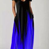 Lenora | Vestido maxi de mujer con cuello en V y mangas cortas ombre