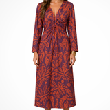 Persefone | Vestido Midi de Invitada de Boda con Mangas Largas y Estampado en V