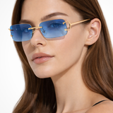 Harlow | Gafas de sol de mujer sin montura en forma rectangular con lentes tintados dorados