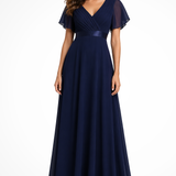 Georgiana | Vestido Maxi de Chifón con Mangas Fluidas y Escote en V para Invitadas de Boda